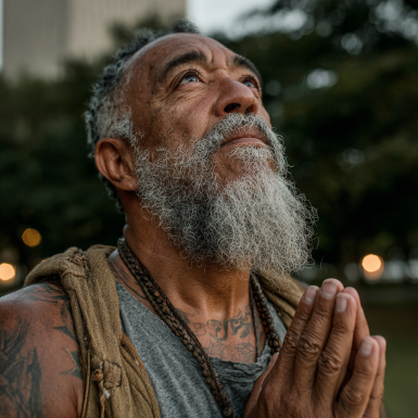 Grupo de adultos mayores meditando en paz